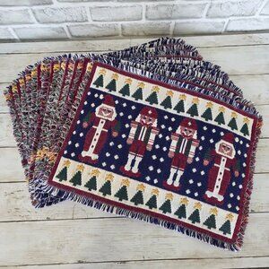 Vintage 12 Tapestry Placemats Nutcracker Santa Homespun Cottage Grandmacore